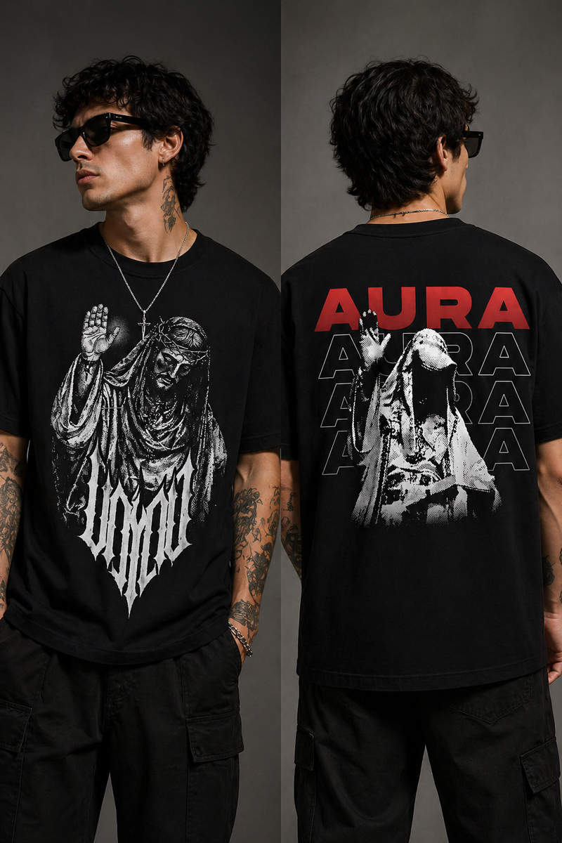 Aura Oversized Black T-Shirt – Premium Dual Graphic Streetwear